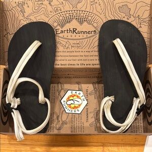 Earth Runners Black Sandals with Cream Straps